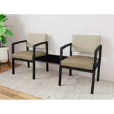 Lenox Steel Waiting Reception 2 Chairs Metal Frame with Connecting Center Table