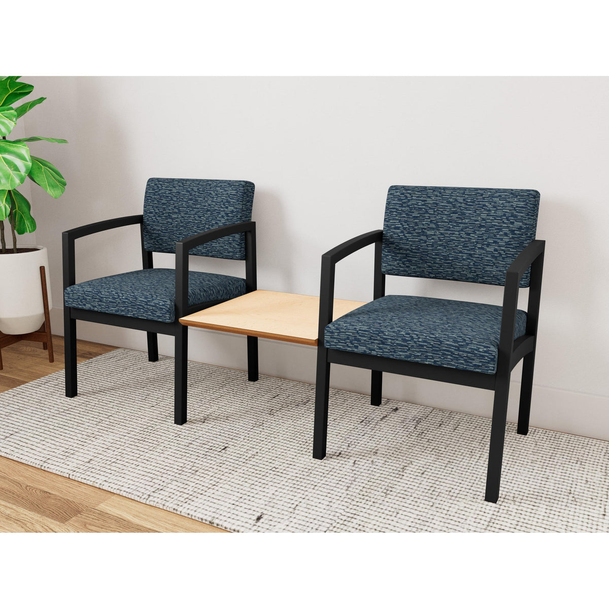 Lenox Steel Waiting Reception 2 Chairs Metal Frame with Connecting Center Table