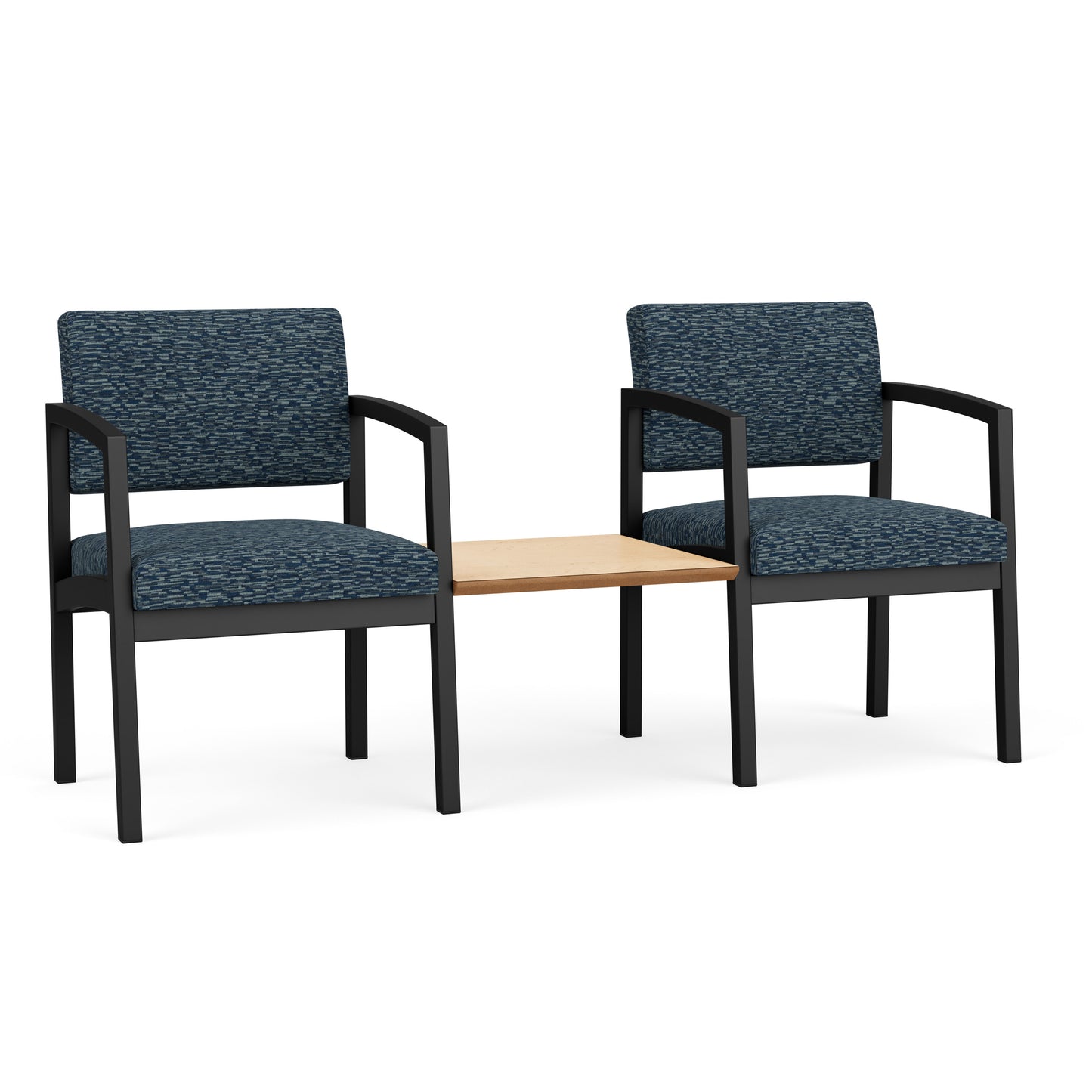 Lenox Steel Waiting Reception 2 Chairs Metal Frame with Connecting Center Table