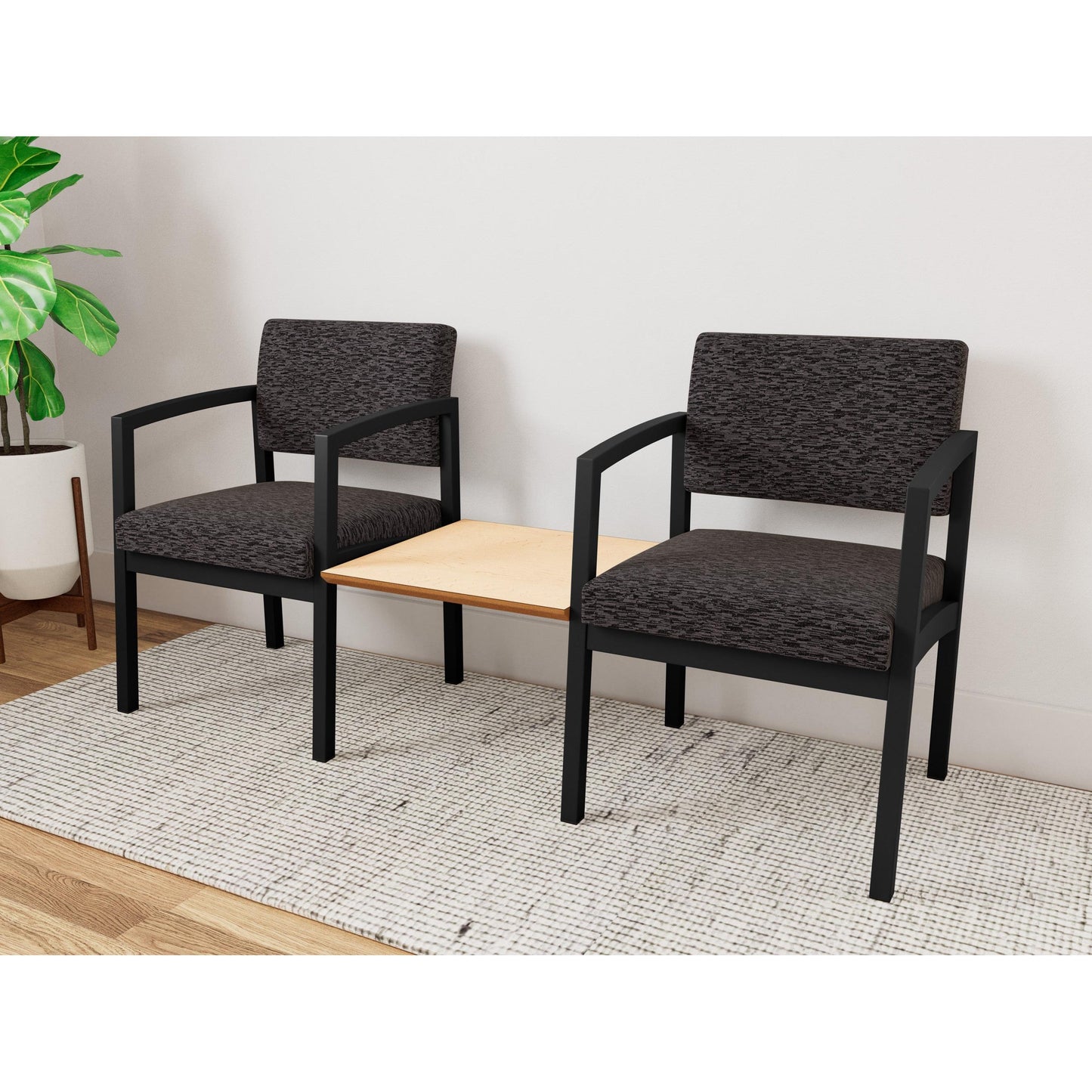 Lenox Steel Waiting Reception 2 Chairs Metal Frame with Connecting Center Table