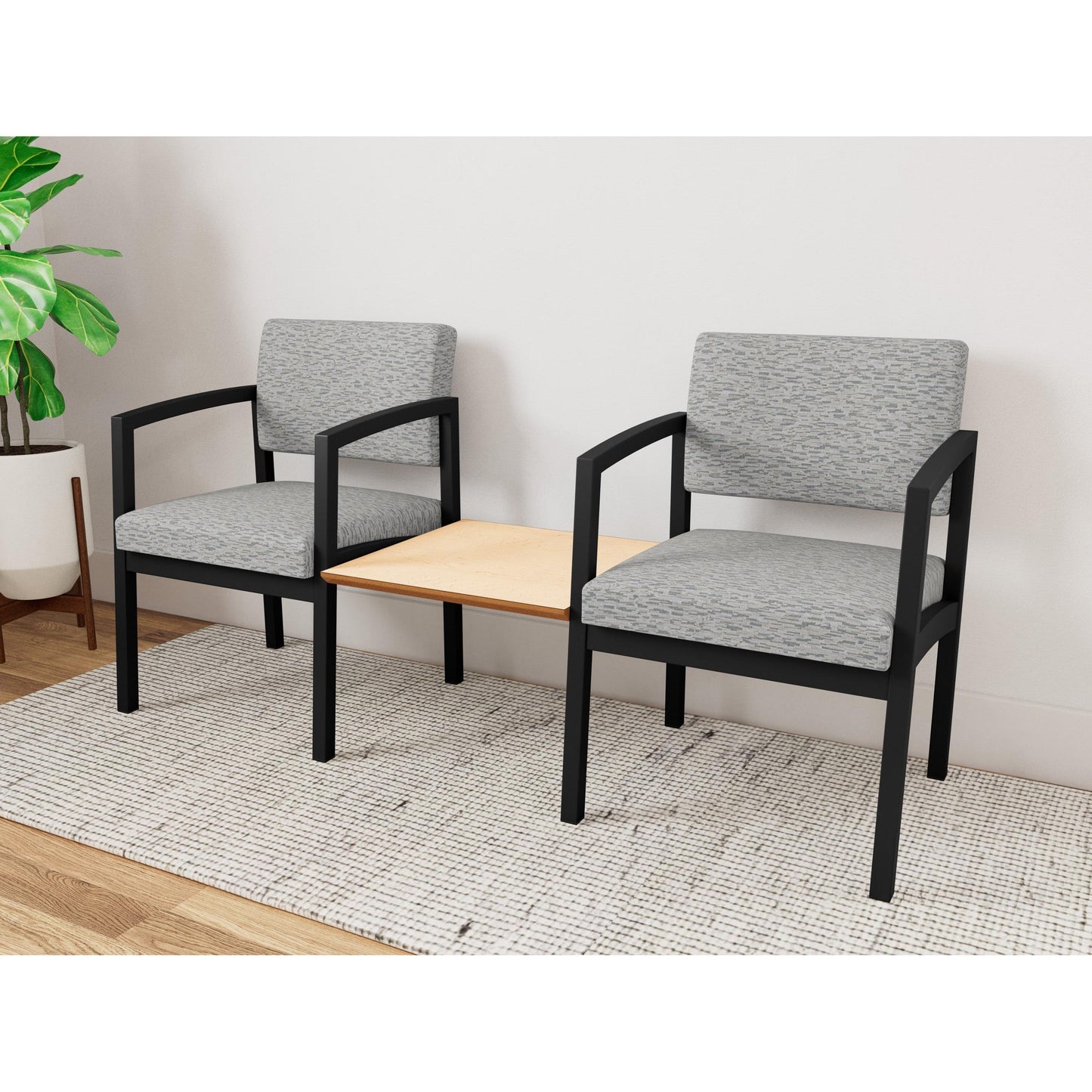 Lenox Steel Waiting Reception 2 Chairs Metal Frame with Connecting Center Table