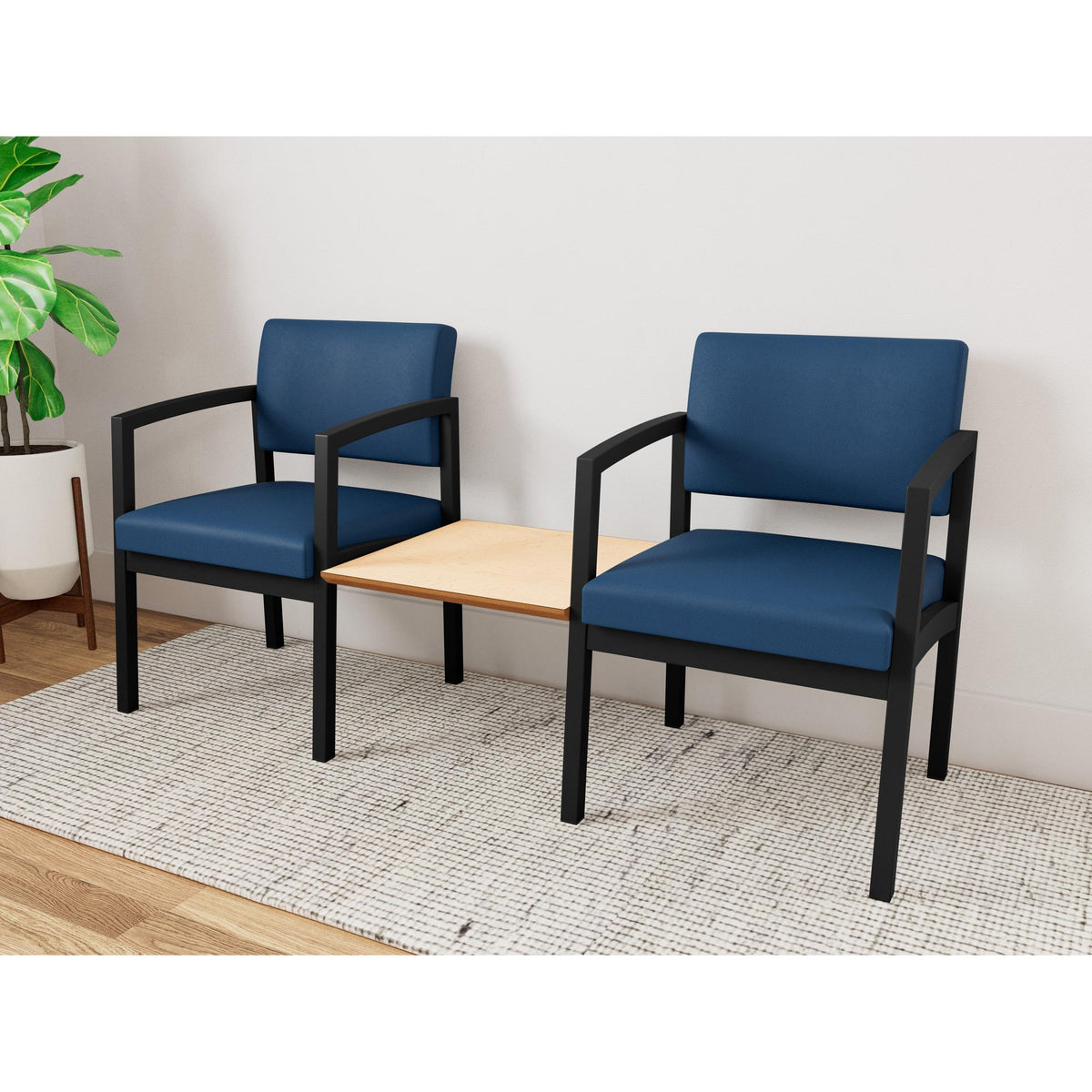 Lenox Steel Waiting Reception 2 Chairs Metal Frame with Connecting Center Table