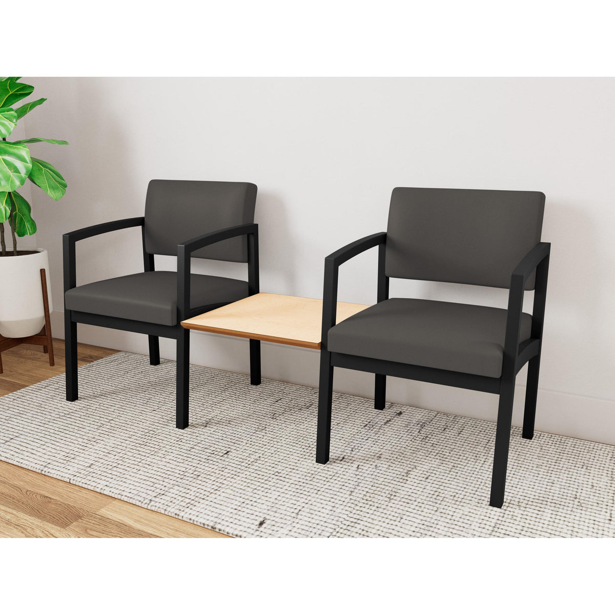 Lenox Steel Waiting Reception 2 Chairs Metal Frame with Connecting Center Table