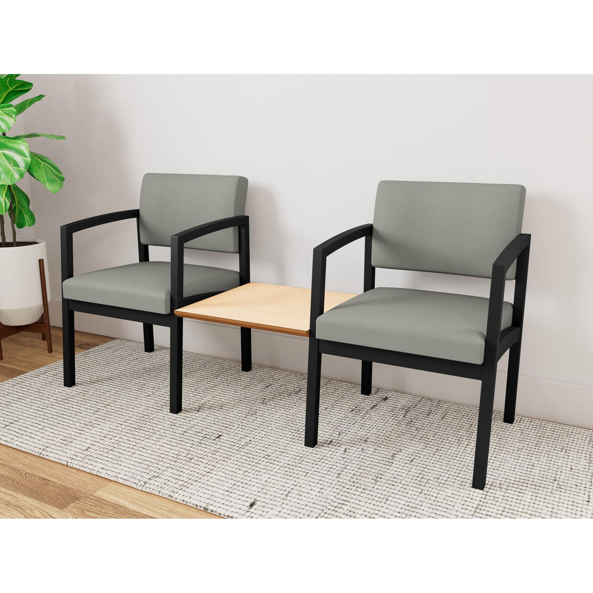 Lenox Steel Waiting Reception 2 Chairs Metal Frame with Connecting Center Table