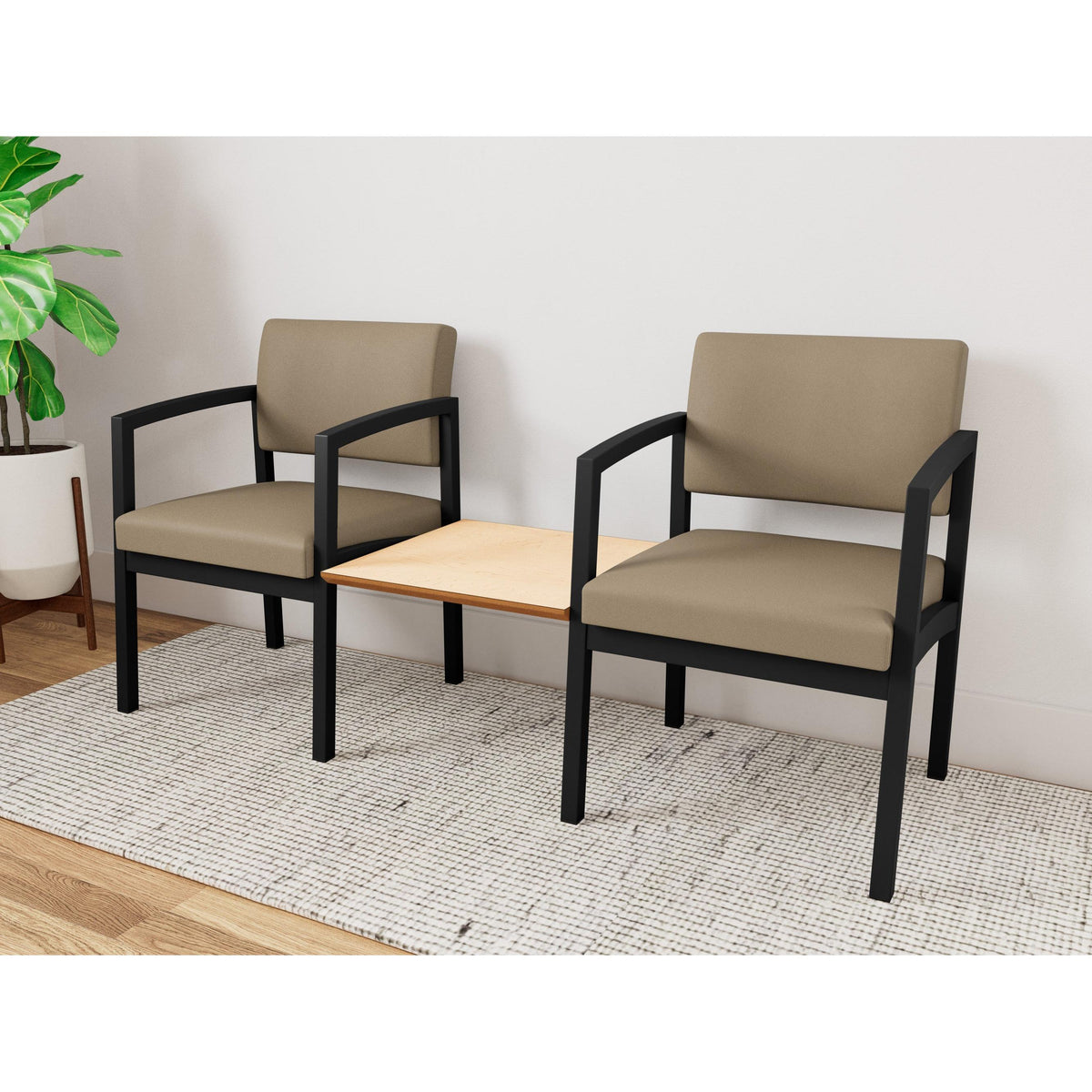 Lenox Steel Waiting Reception 2 Chairs Metal Frame with Connecting Center Table
