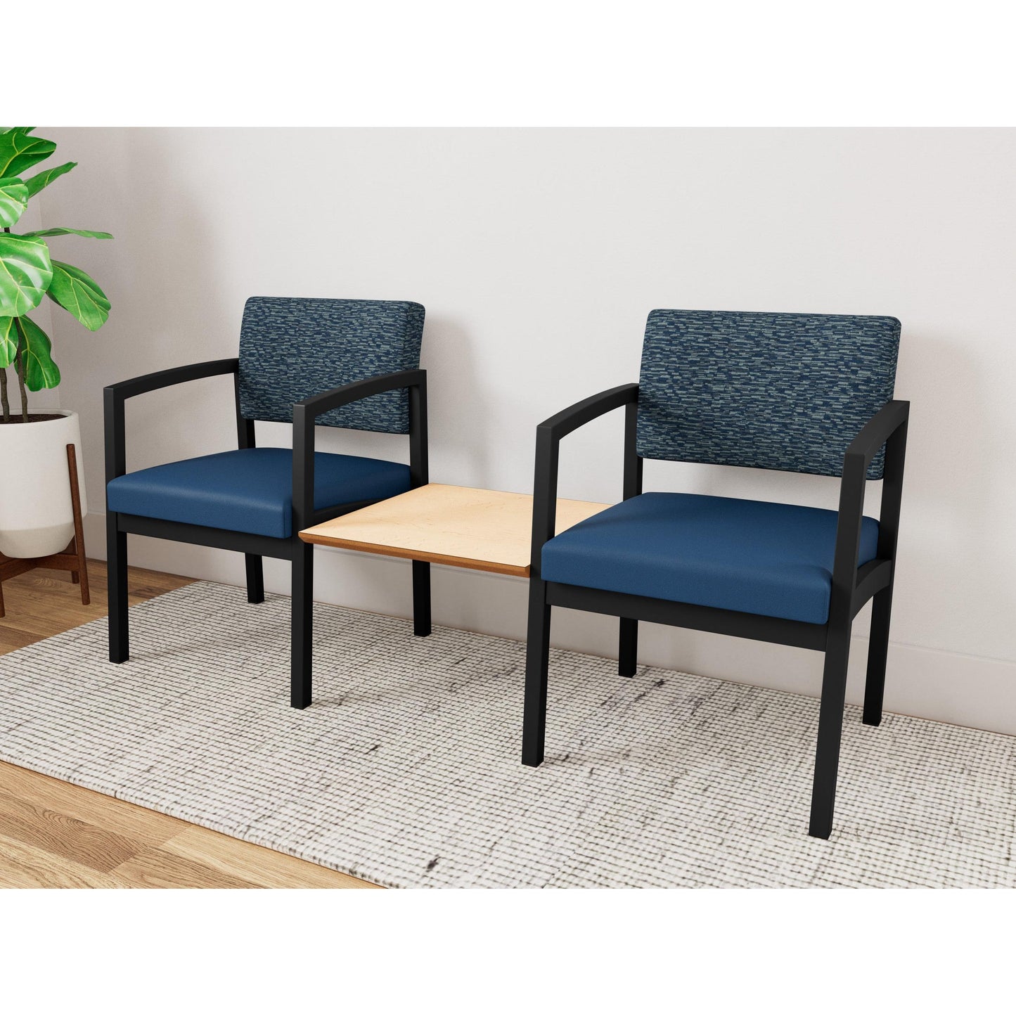 Lenox Steel Waiting Reception 2 Chairs Metal Frame with Connecting Center Table