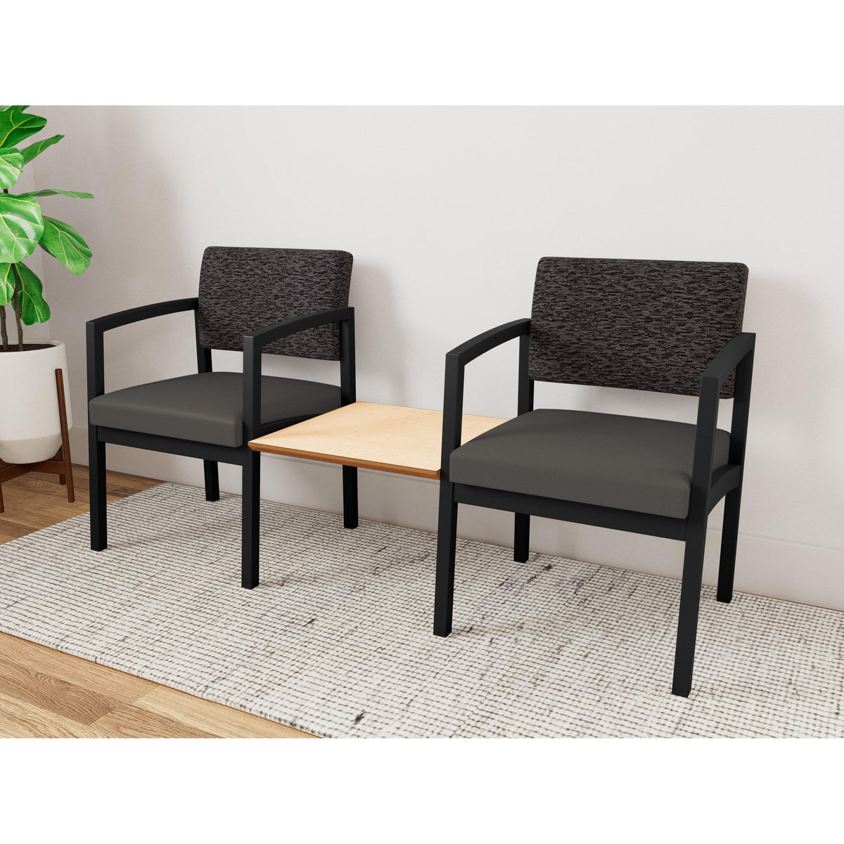 Lenox Steel Waiting Reception 2 Chairs Metal Frame with Connecting Center Table
