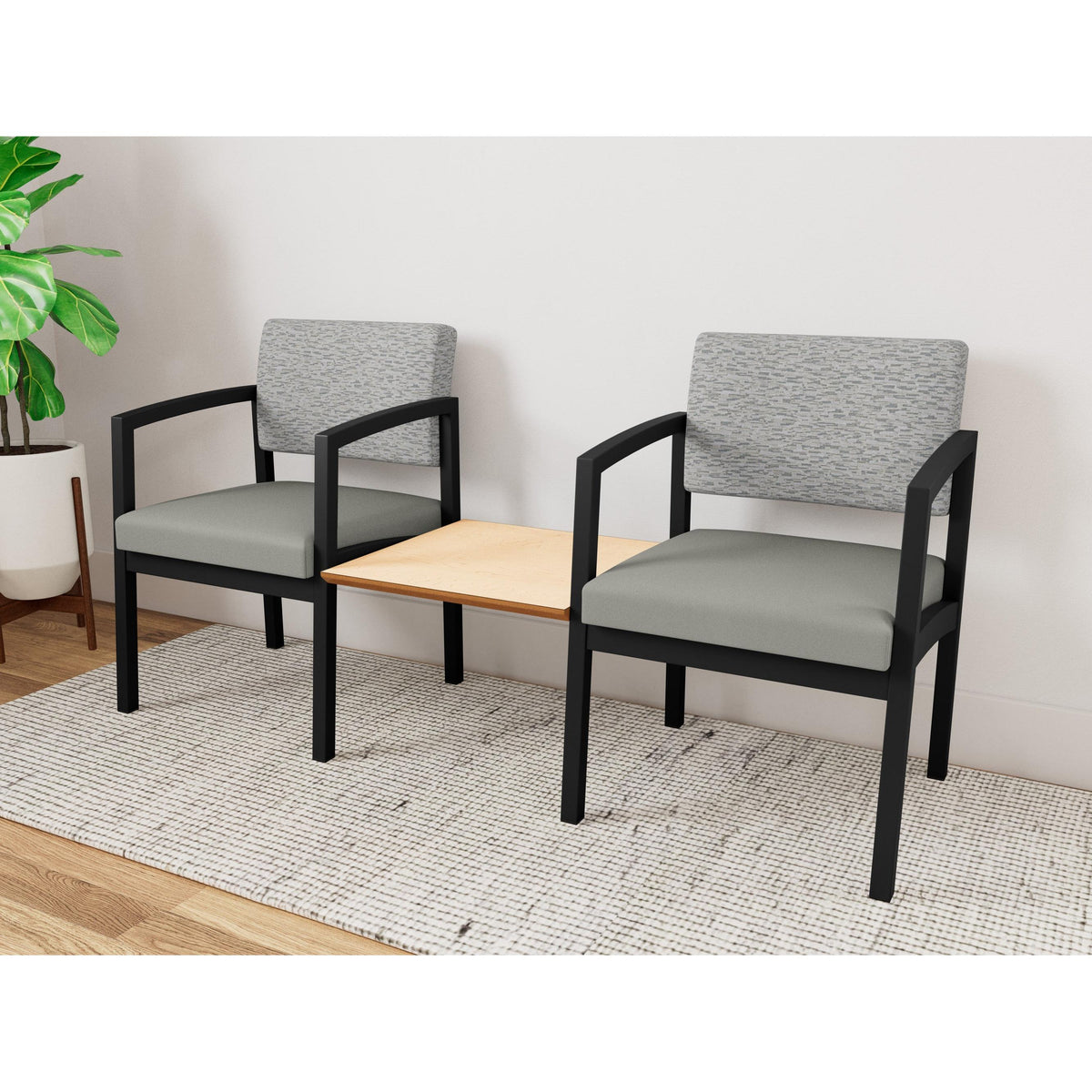 Lenox Steel Waiting Reception 2 Chairs Metal Frame with Connecting Center Table