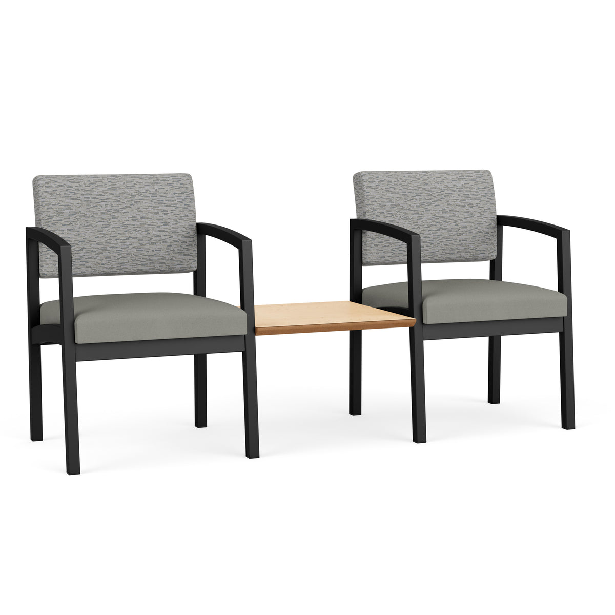 Lenox Steel Waiting Reception 2 Chairs Metal Frame with Connecting Center Table