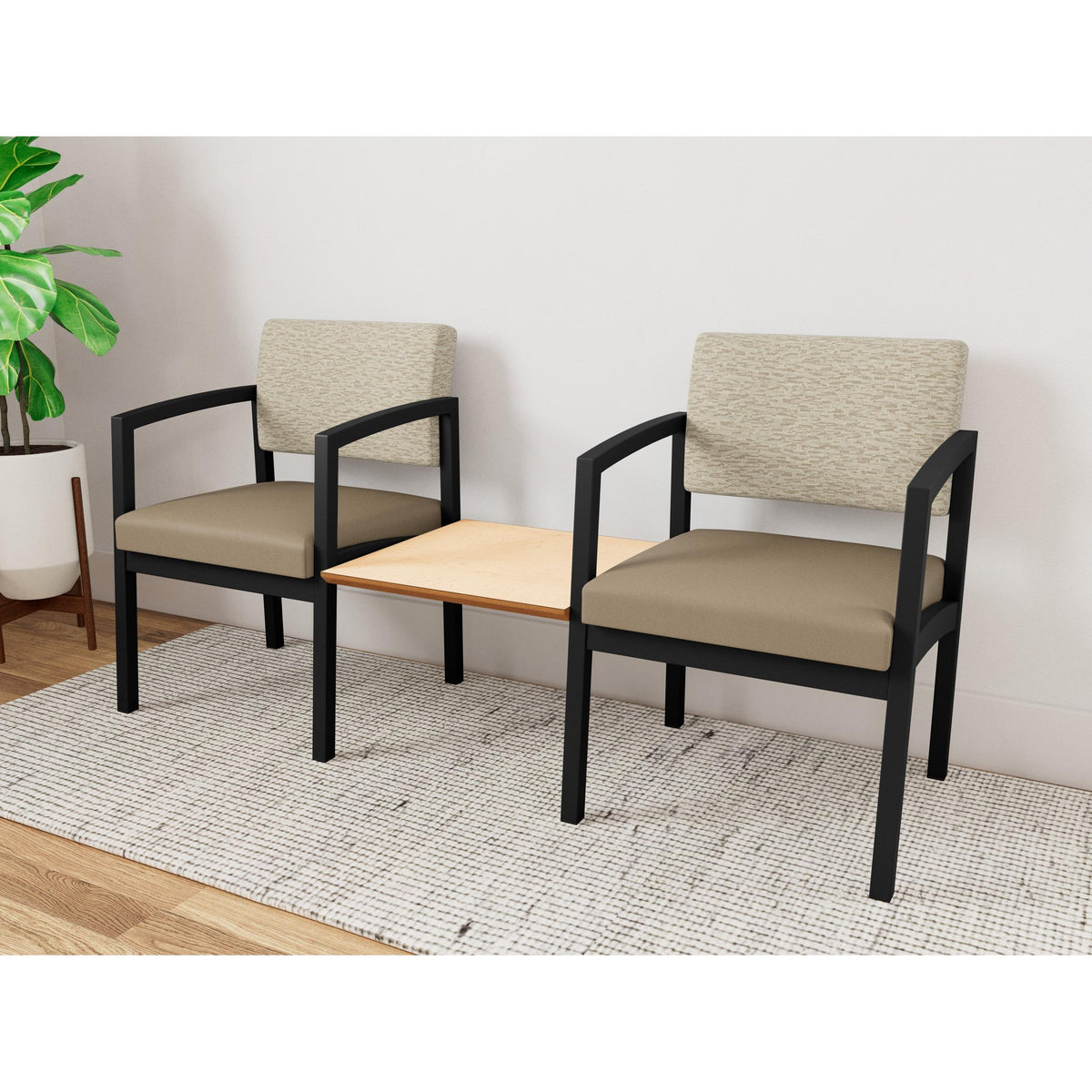 Lenox Steel Waiting Reception 2 Chairs Metal Frame with Connecting Center Table