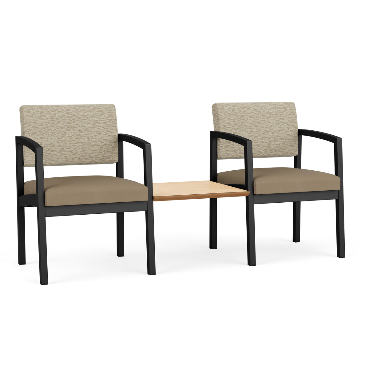 Lenox Steel Waiting Reception 2 Chairs Metal Frame with Connecting Center Table