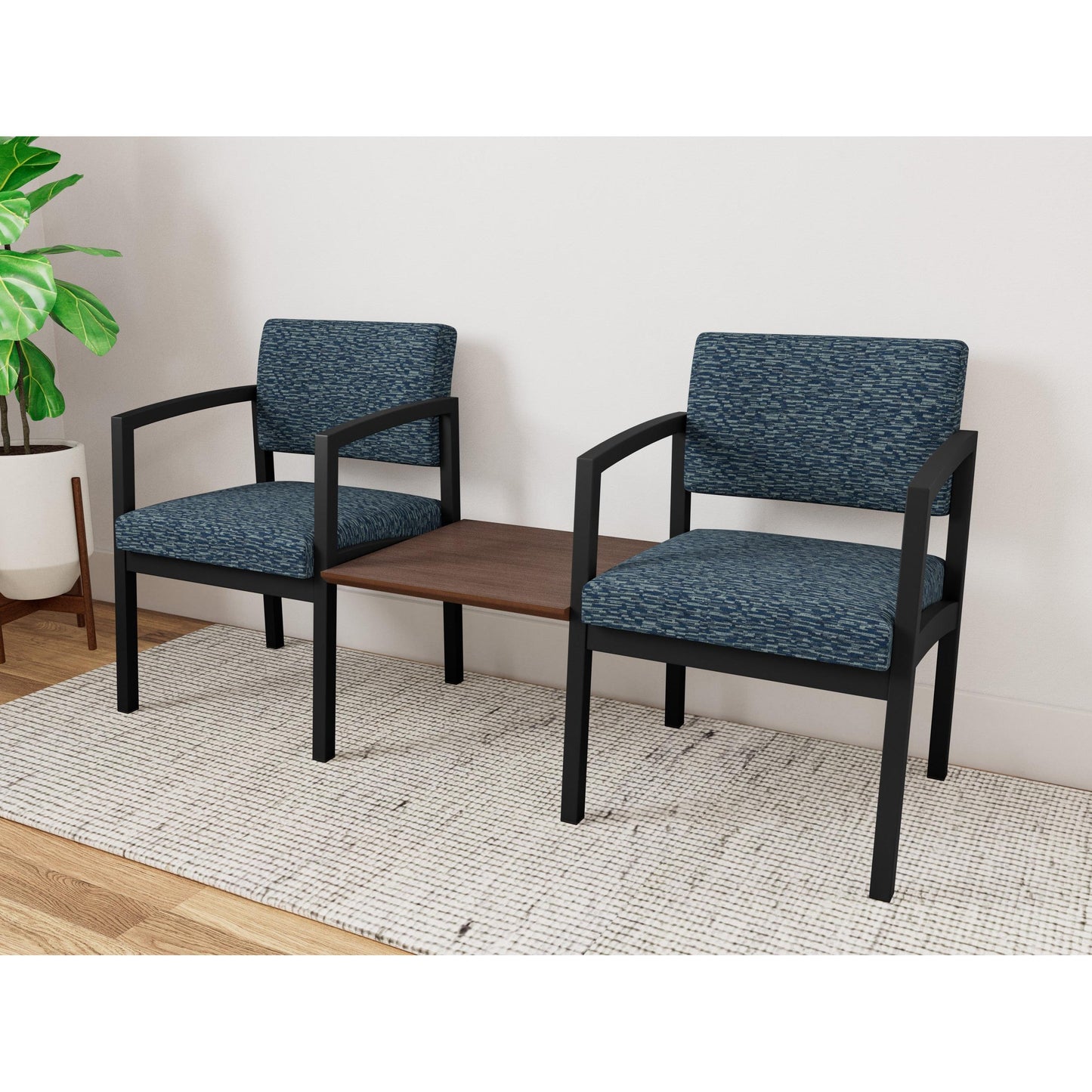 Lenox Steel Waiting Reception 2 Chairs Metal Frame with Connecting Center Table