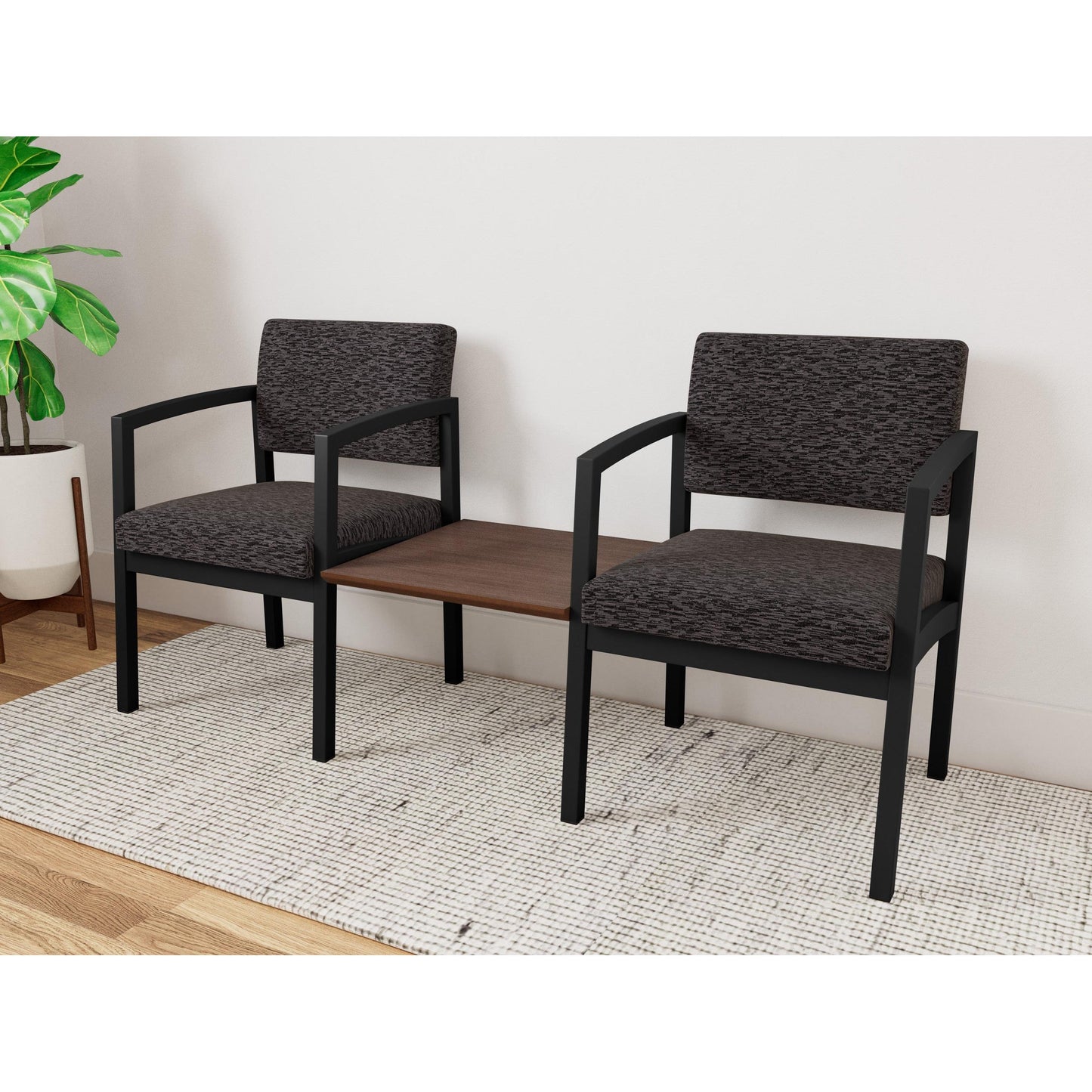 Lenox Steel Waiting Reception 2 Chairs Metal Frame with Connecting Center Table