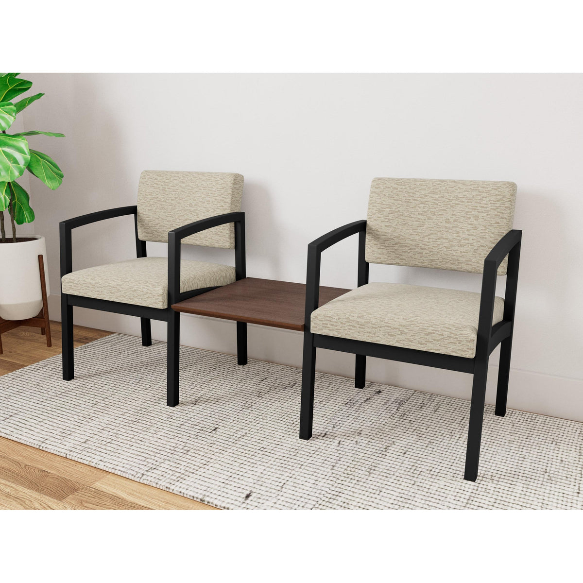 Lenox Steel Waiting Reception 2 Chairs Metal Frame with Connecting Center Table