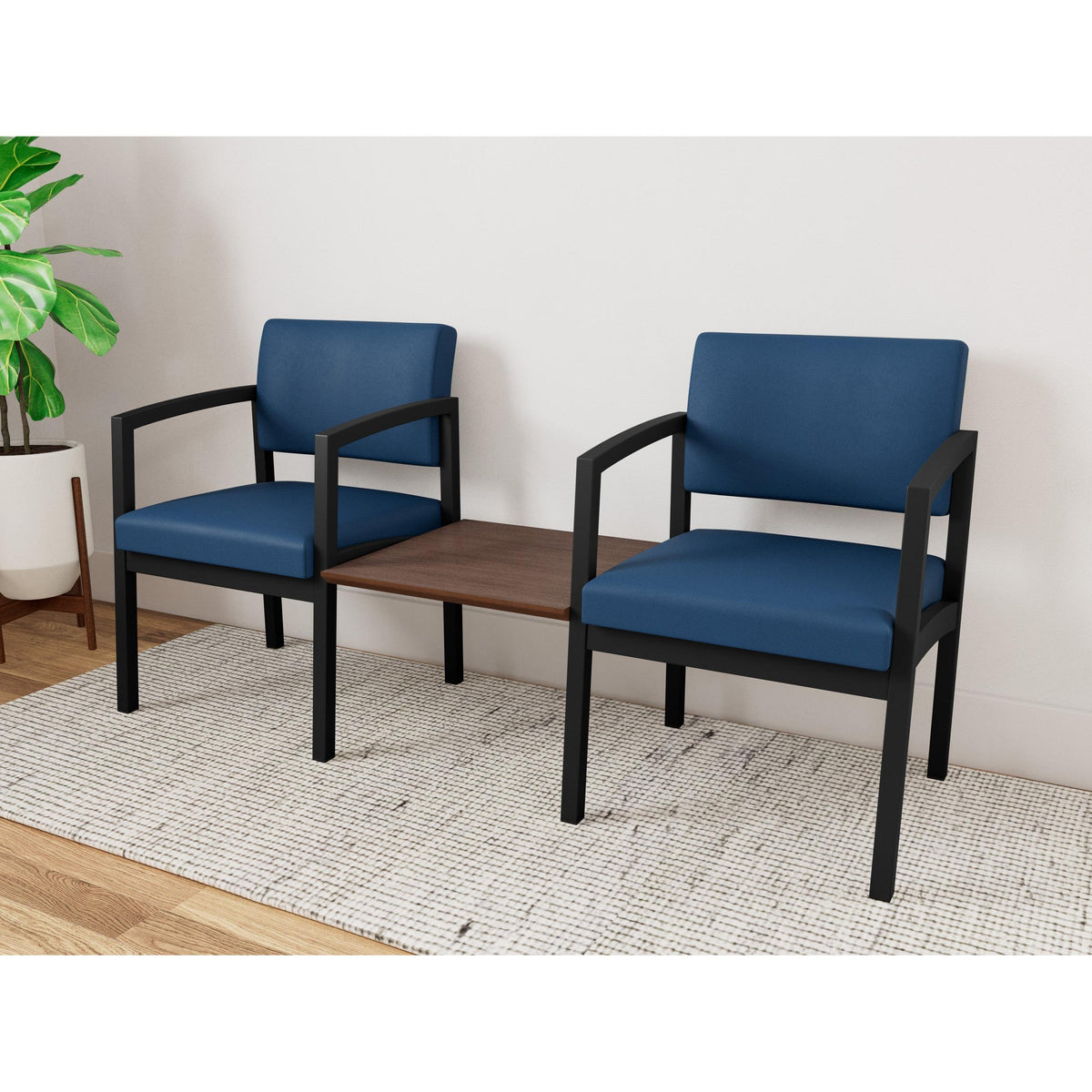 Lenox Steel Waiting Reception 2 Chairs Metal Frame with Connecting Center Table