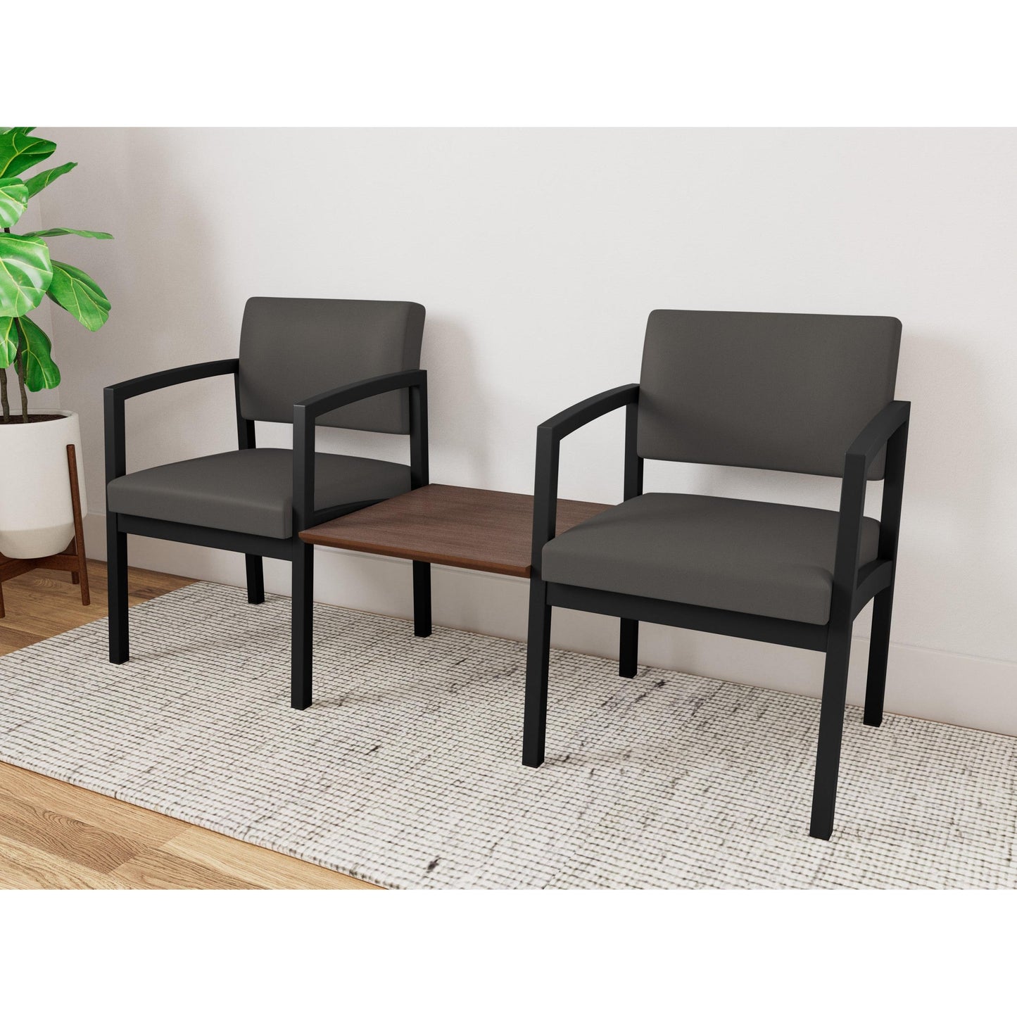 Lenox Steel Waiting Reception 2 Chairs Metal Frame with Connecting Center Table