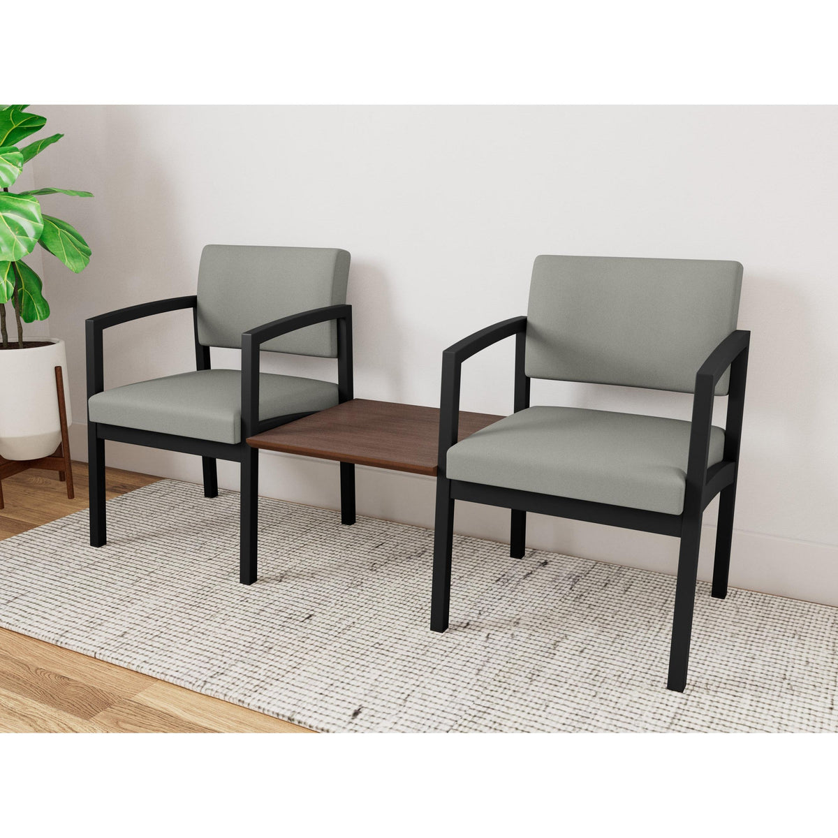 Lenox Steel Waiting Reception 2 Chairs Metal Frame with Connecting Center Table