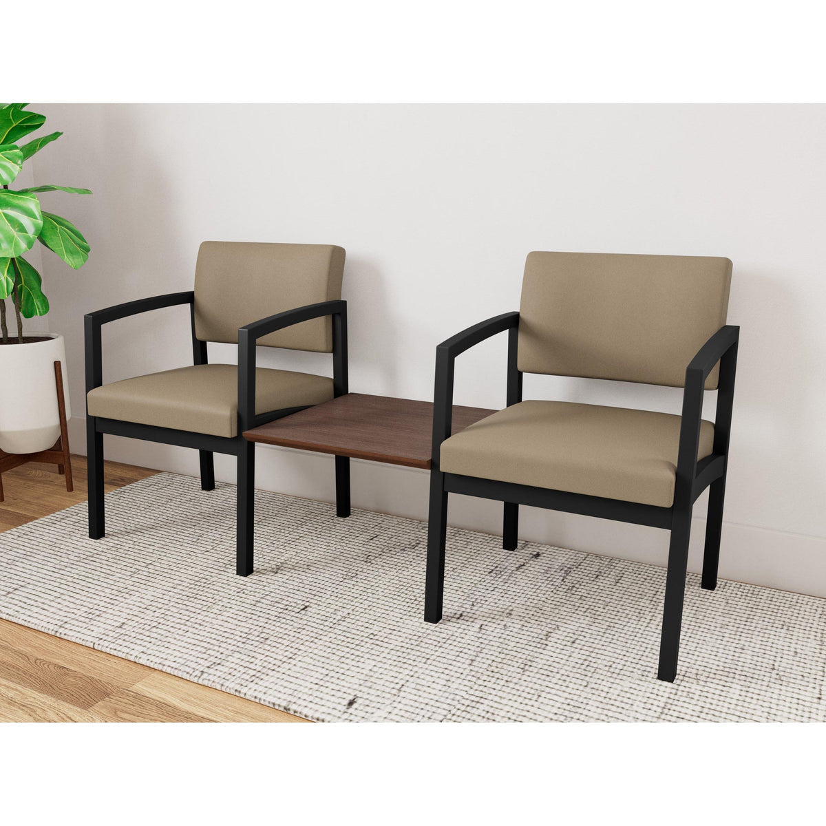 Lenox Steel Waiting Reception 2 Chairs Metal Frame with Connecting Center Table