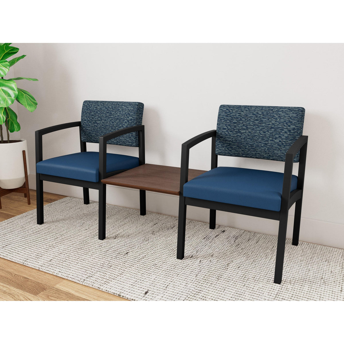Lenox Steel Waiting Reception 2 Chairs Metal Frame with Connecting Center Table