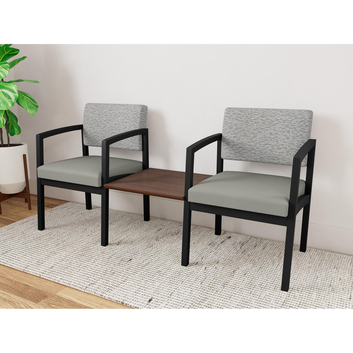 Lenox Steel Waiting Reception 2 Chairs Metal Frame with Connecting Center Table