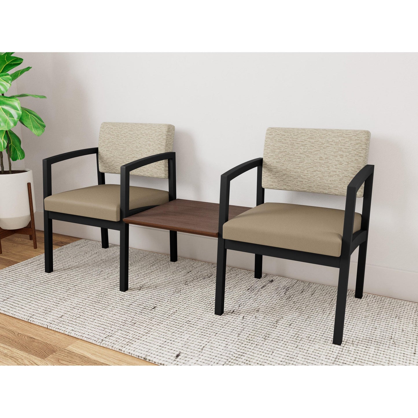 Lenox Steel Waiting Reception 2 Chairs Metal Frame with Connecting Center Table