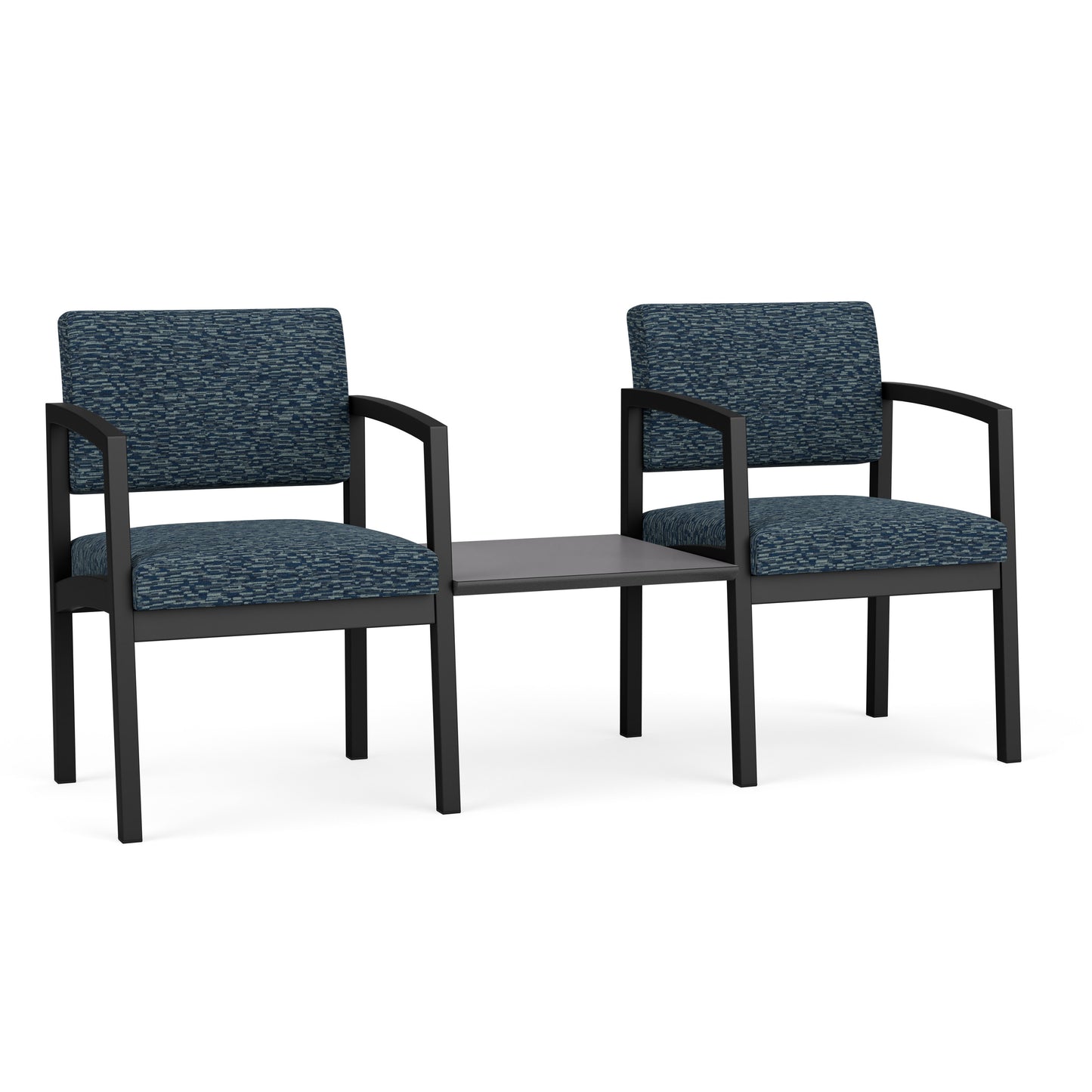 Lenox Steel Waiting Reception 2 Chairs Metal Frame with Connecting Center Table