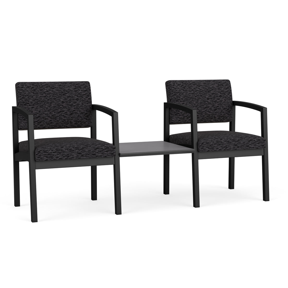 Lenox Steel Waiting Reception 2 Chairs Metal Frame with Connecting Center Table