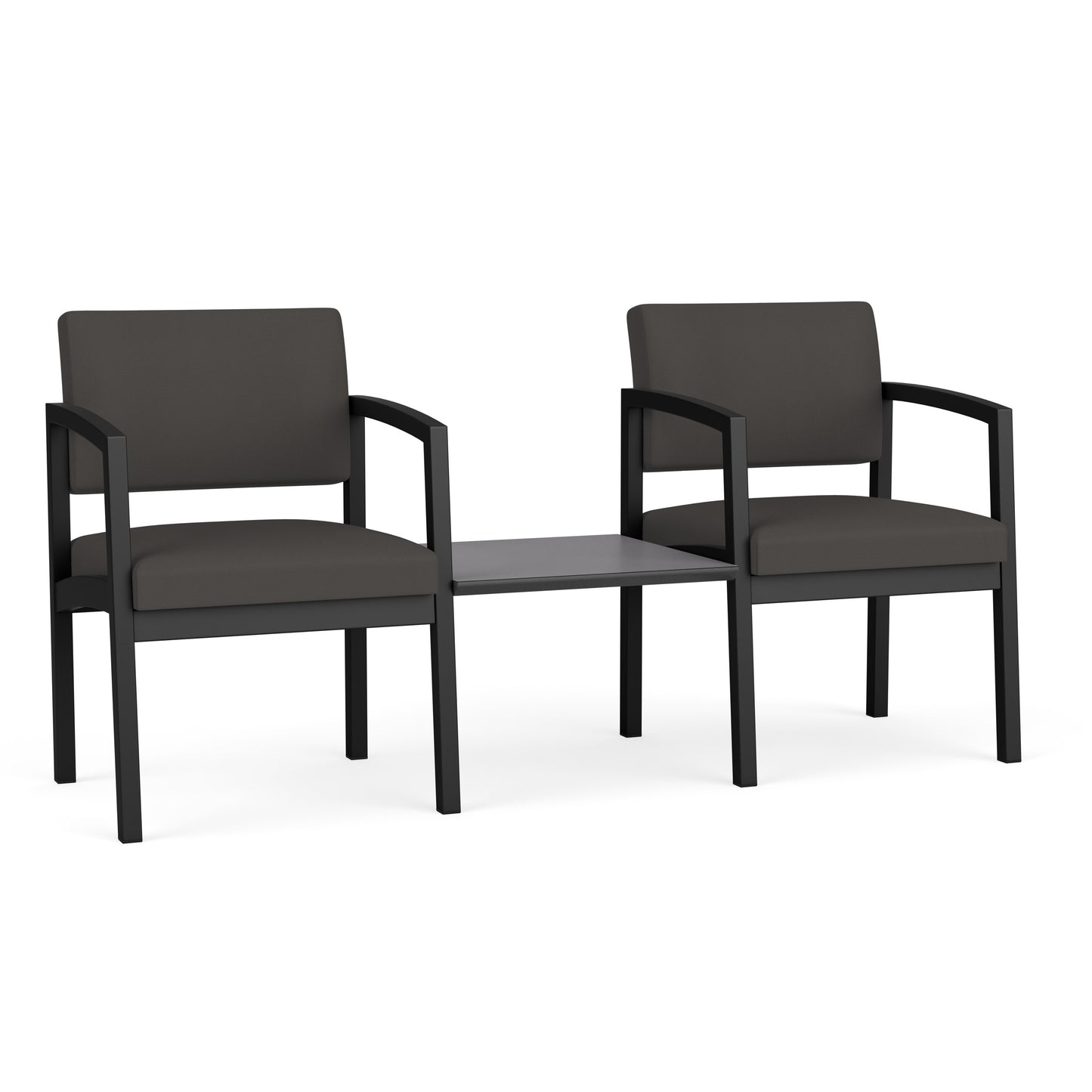Lenox Steel Waiting Reception 2 Chairs Metal Frame with Connecting Center Table