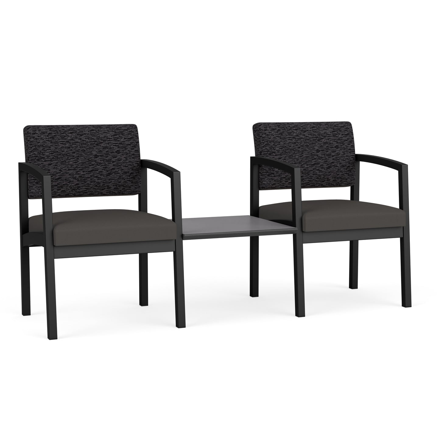 Lenox Steel Waiting Reception 2 Chairs Metal Frame with Connecting Center Table