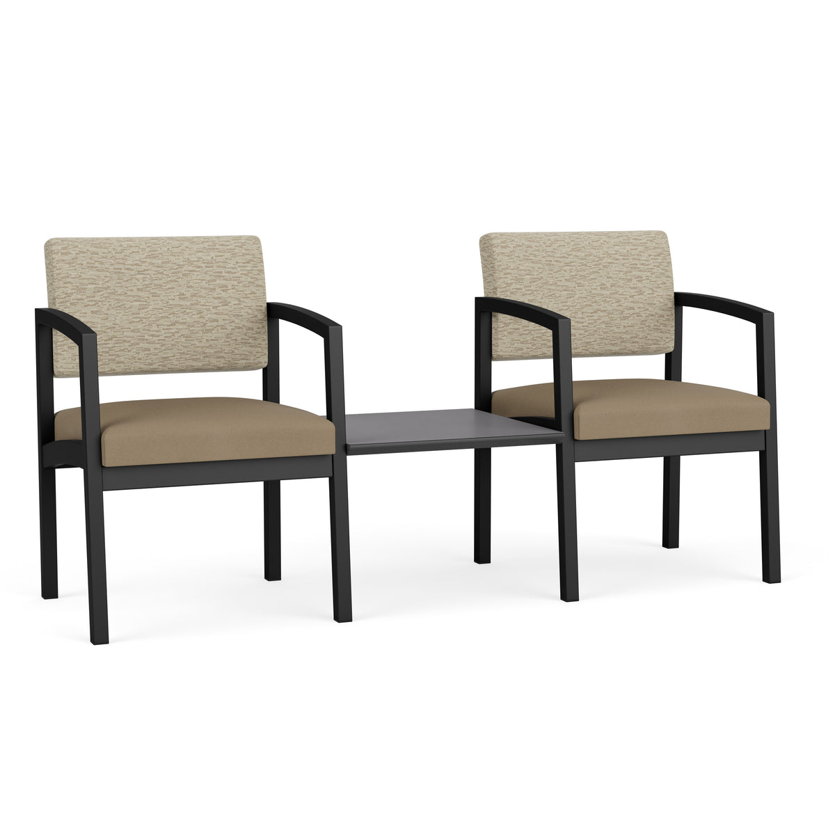 Lenox Steel Waiting Reception 2 Chairs Metal Frame with Connecting Center Table