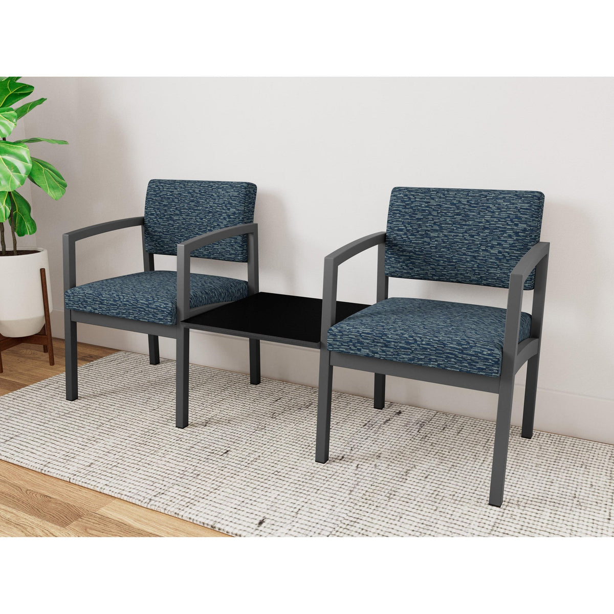Lenox Steel Waiting Reception 2 Chairs Metal Frame with Connecting Center Table