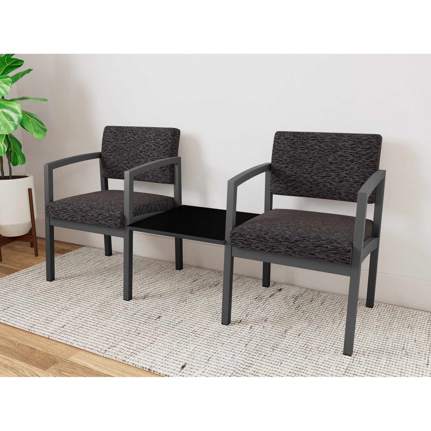 Lenox Steel Waiting Reception 2 Chairs Metal Frame with Connecting Center Table