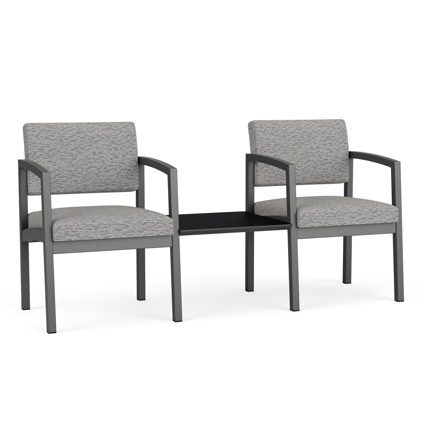 Lenox Steel Waiting Reception 2 Chairs Metal Frame with Connecting Center Table