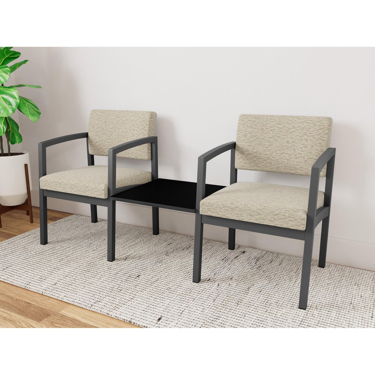Lenox Steel Waiting Reception 2 Chairs Metal Frame with Connecting Center Table