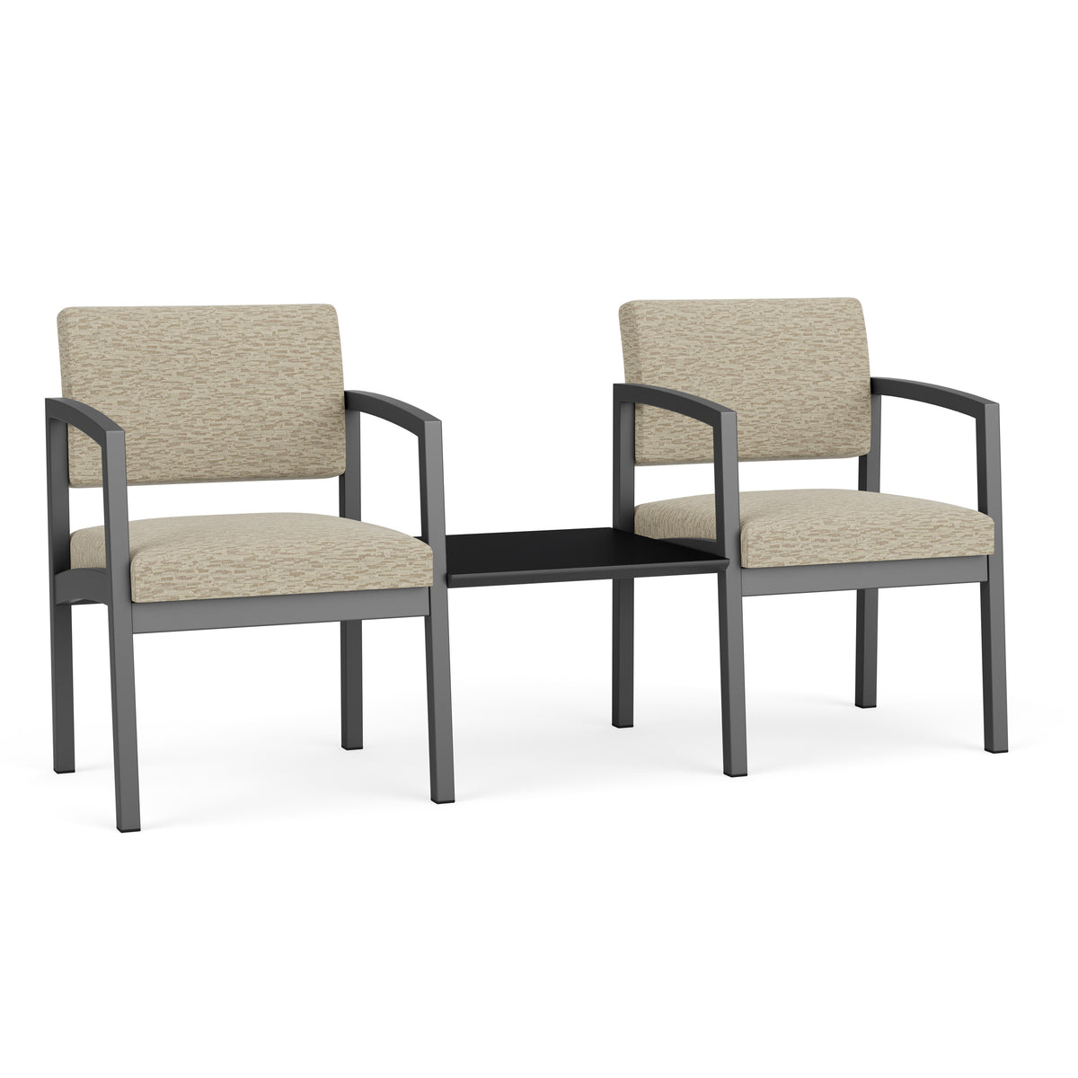 Lenox Steel Waiting Reception 2 Chairs Metal Frame with Connecting Center Table