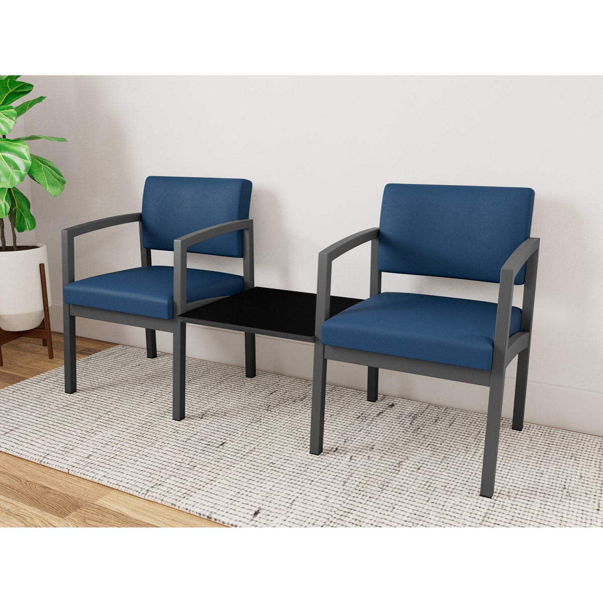 Lenox Steel Waiting Reception 2 Chairs Metal Frame with Connecting Center Table