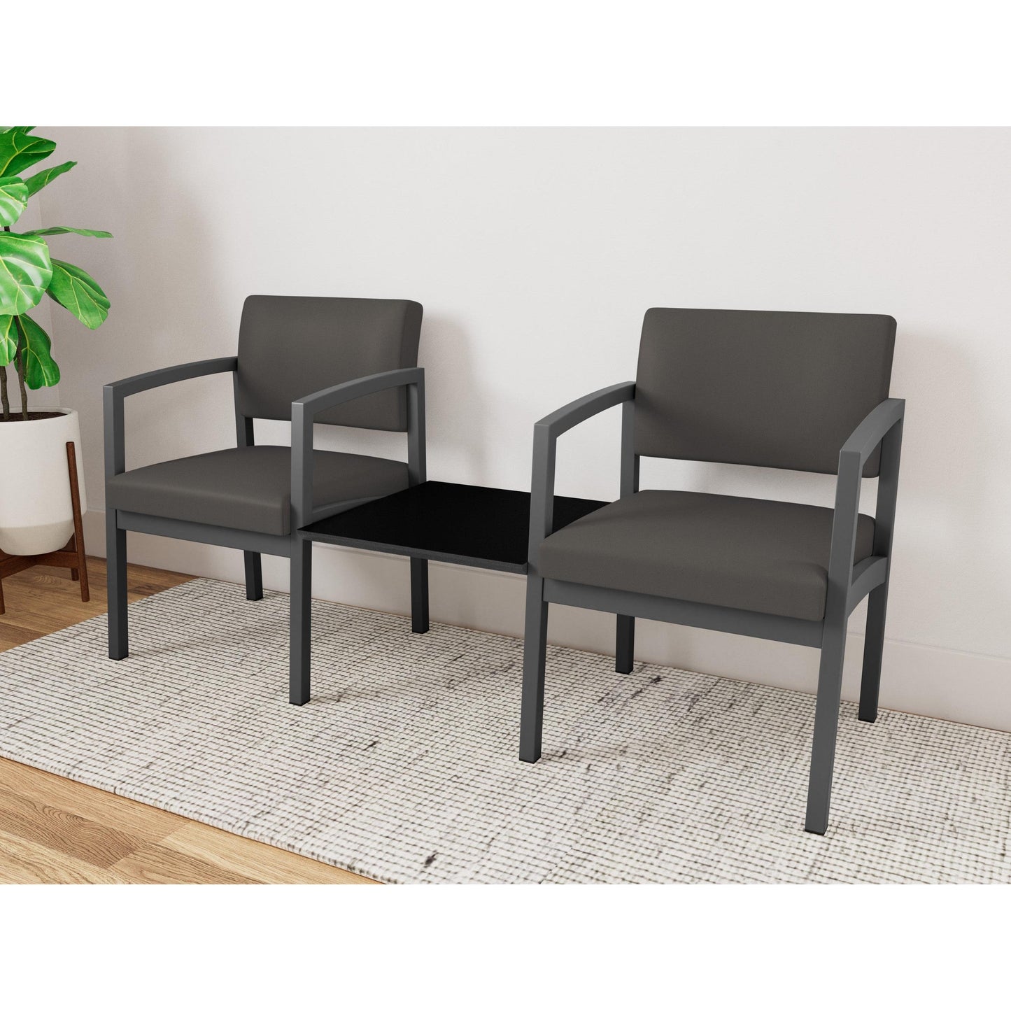 Lenox Steel Waiting Reception 2 Chairs Metal Frame with Connecting Center Table