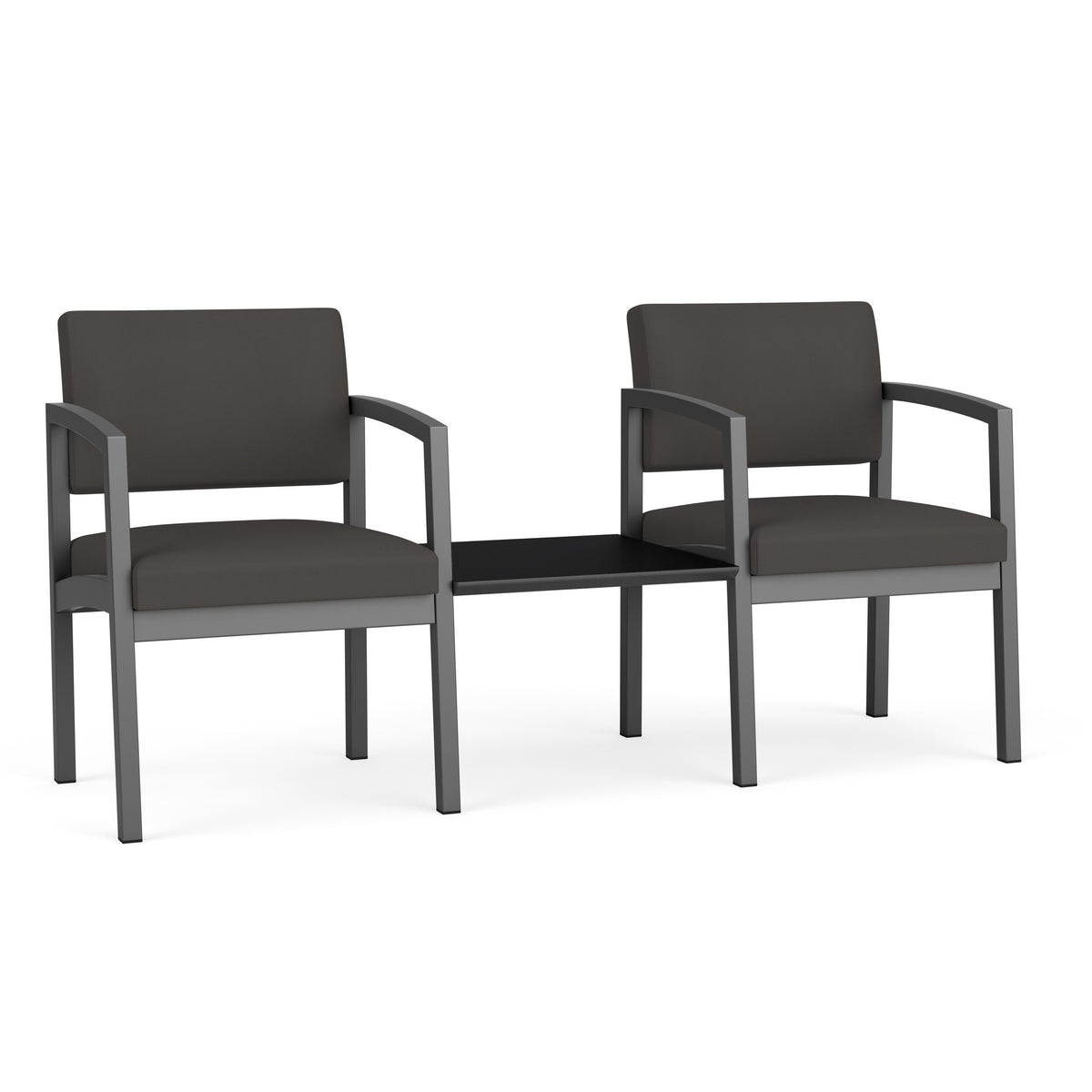 Lenox Steel Waiting Reception 2 Chairs Metal Frame with Connecting Center Table