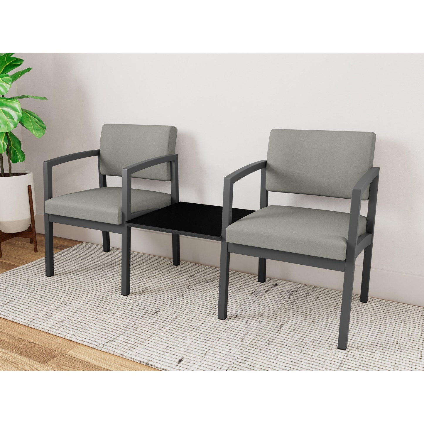 Lenox Steel Waiting Reception 2 Chairs Metal Frame with Connecting Center Table