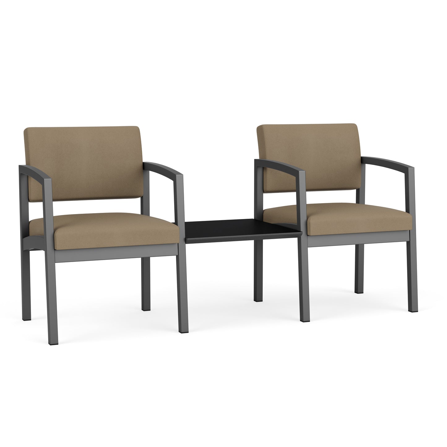 Lenox Steel Waiting Reception 2 Chairs Metal Frame with Connecting Center Table