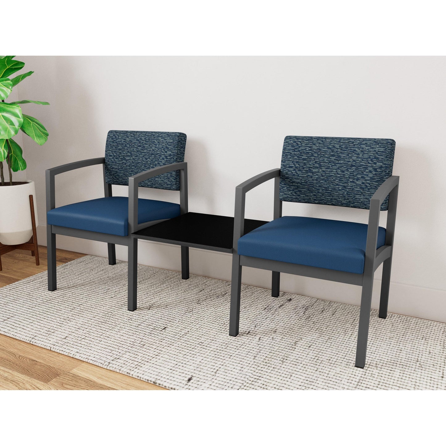 Lenox Steel Waiting Reception 2 Chairs Metal Frame with Connecting Center Table