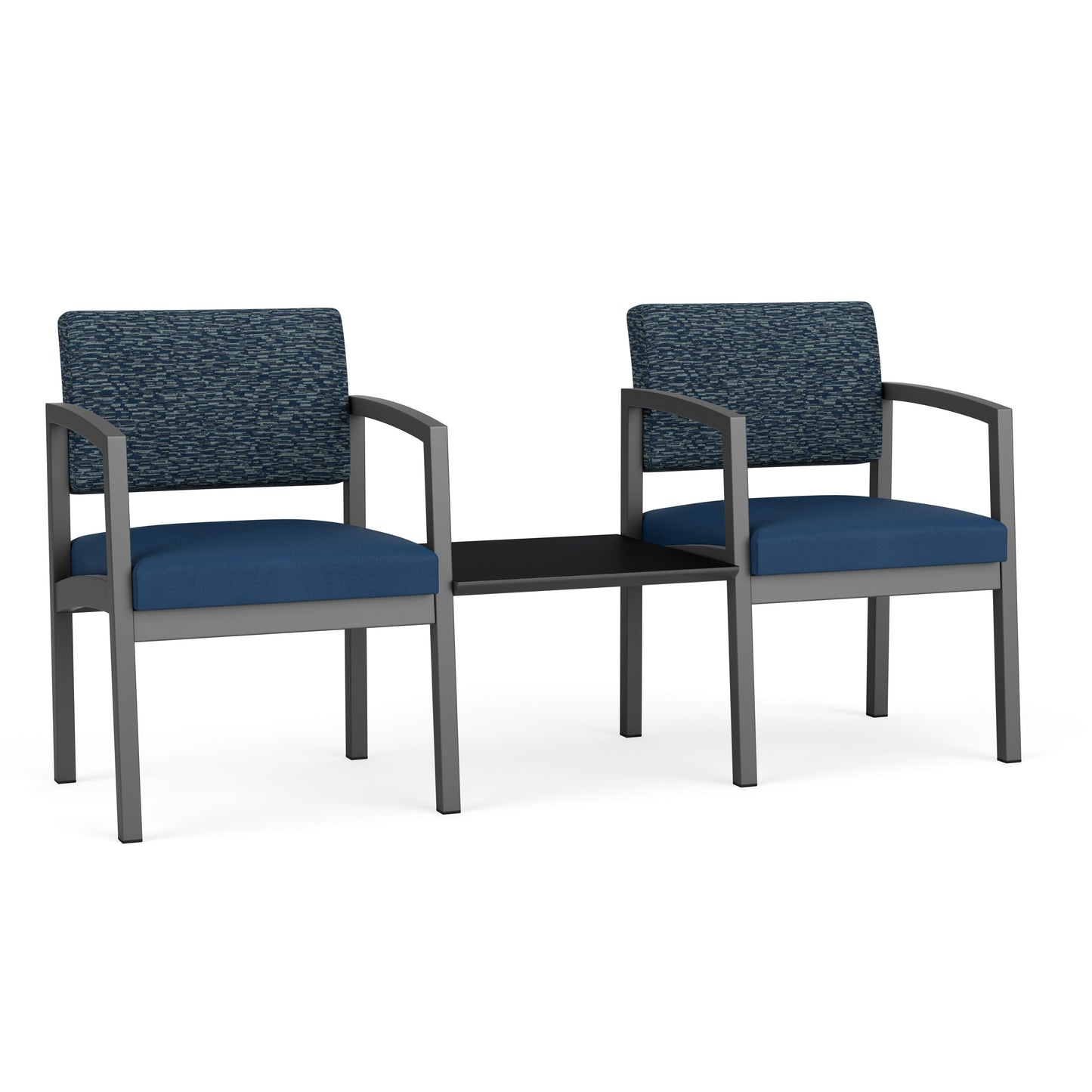 Lenox Steel Waiting Reception 2 Chairs Metal Frame with Connecting Center Table