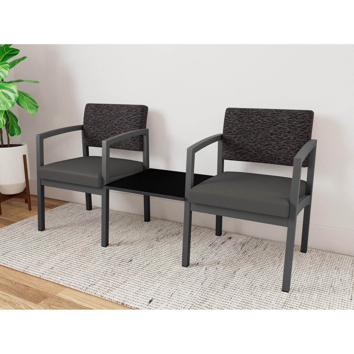 Lenox Steel Waiting Reception 2 Chairs Metal Frame with Connecting Center Table