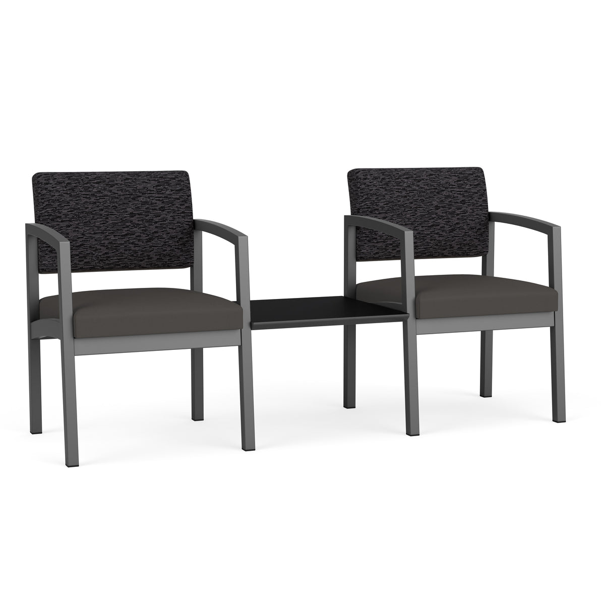 Lenox Steel Waiting Reception 2 Chairs Metal Frame with Connecting Center Table