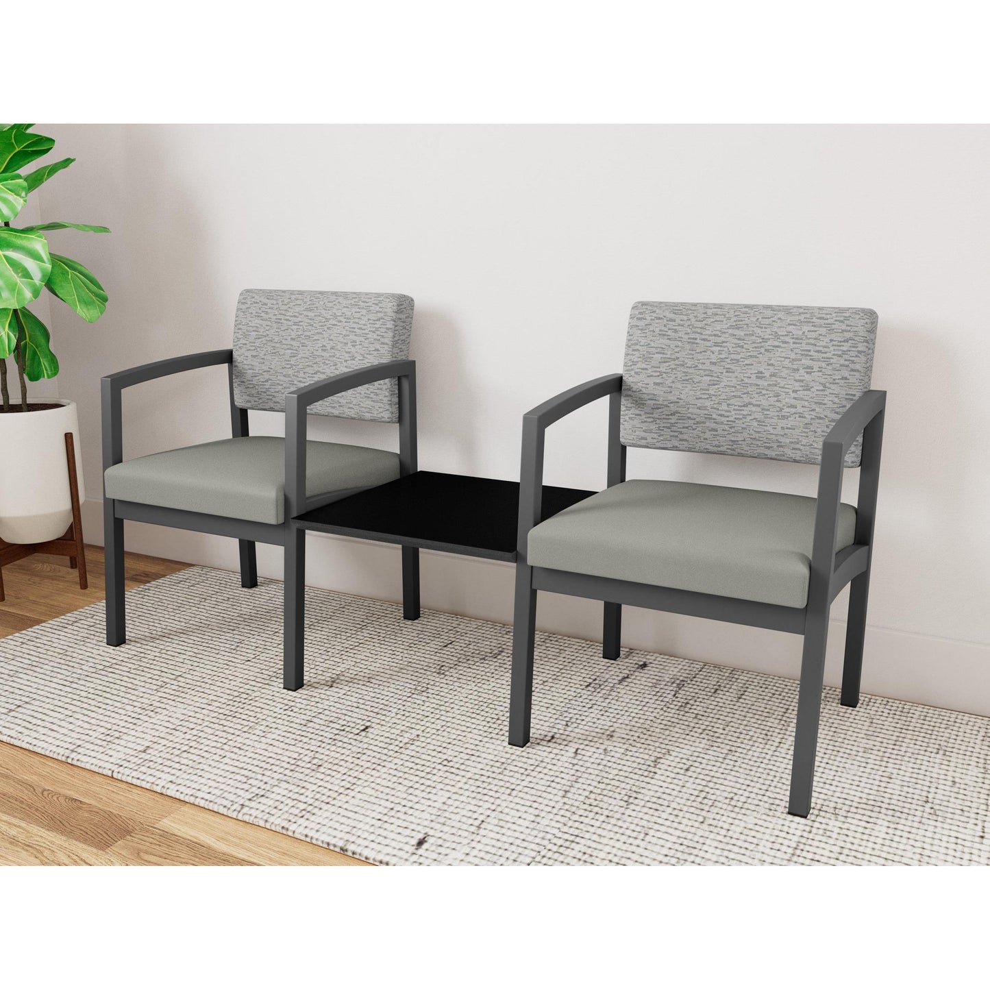 Lenox Steel Waiting Reception 2 Chairs Metal Frame with Connecting Center Table