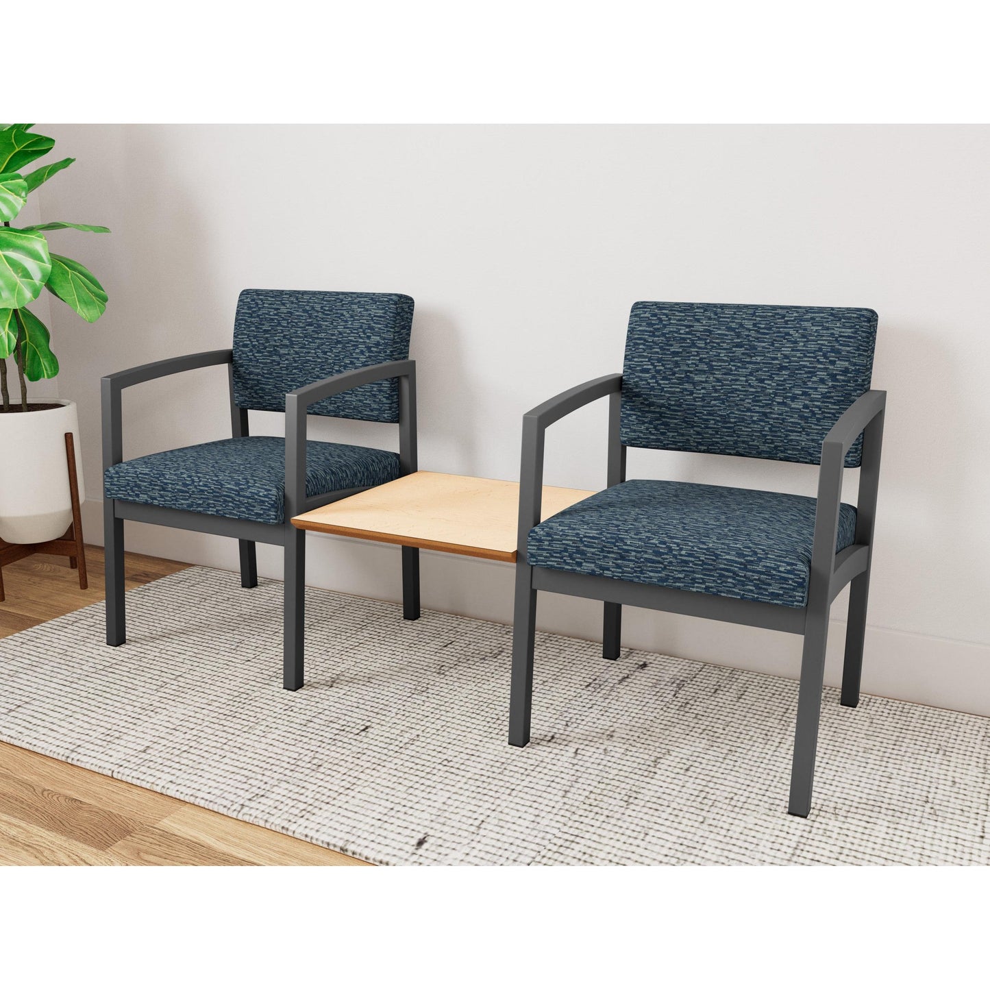 Lenox Steel Waiting Reception 2 Chairs Metal Frame with Connecting Center Table