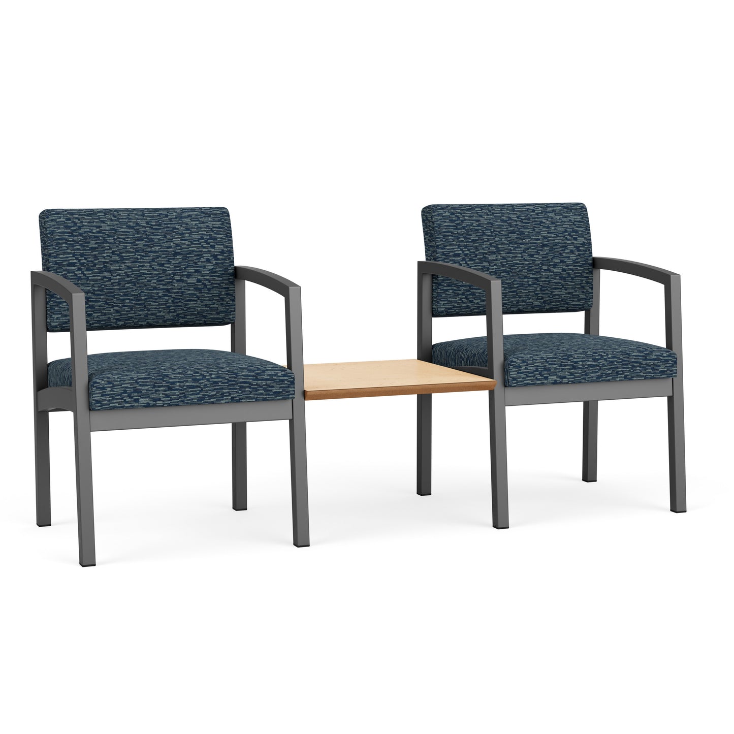 Lenox Steel Waiting Reception 2 Chairs Metal Frame with Connecting Center Table