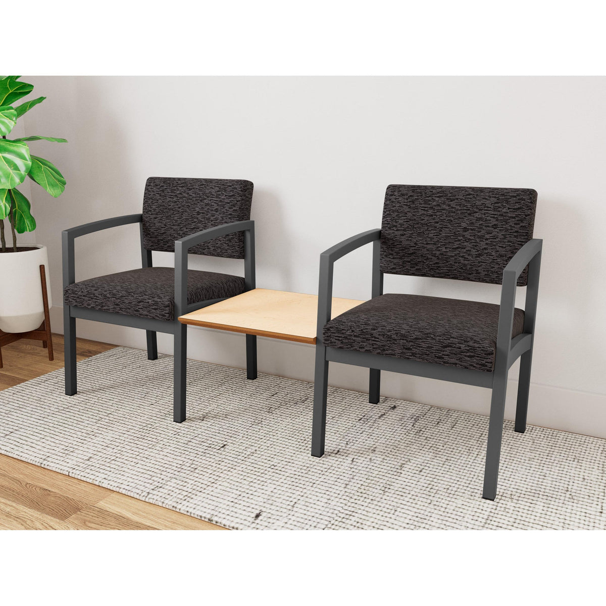 Lenox Steel Waiting Reception 2 Chairs Metal Frame with Connecting Center Table