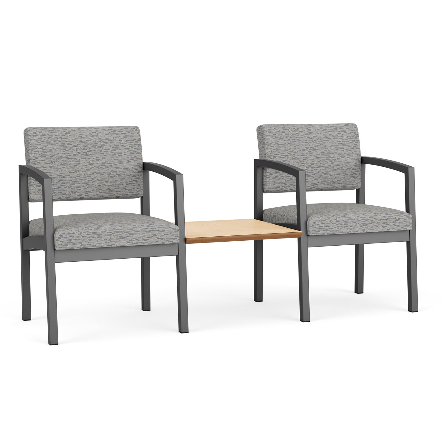 Lenox Steel Waiting Reception 2 Chairs Metal Frame with Connecting Center Table