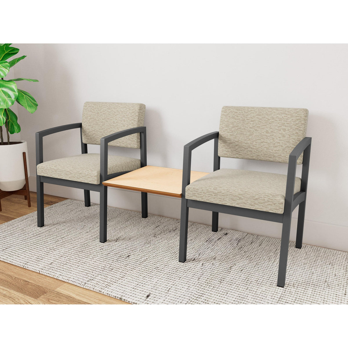 Lenox Steel Waiting Reception 2 Chairs Metal Frame with Connecting Center Table